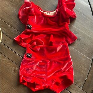 Red Ruffled Two-Piece dance set. Kandi Kouture CM